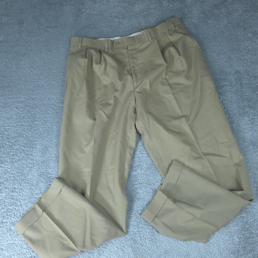 Ralph By Ralph Lauren Dress Pants Mens 36x30 Beige Wool Pleated Cuffed Lined